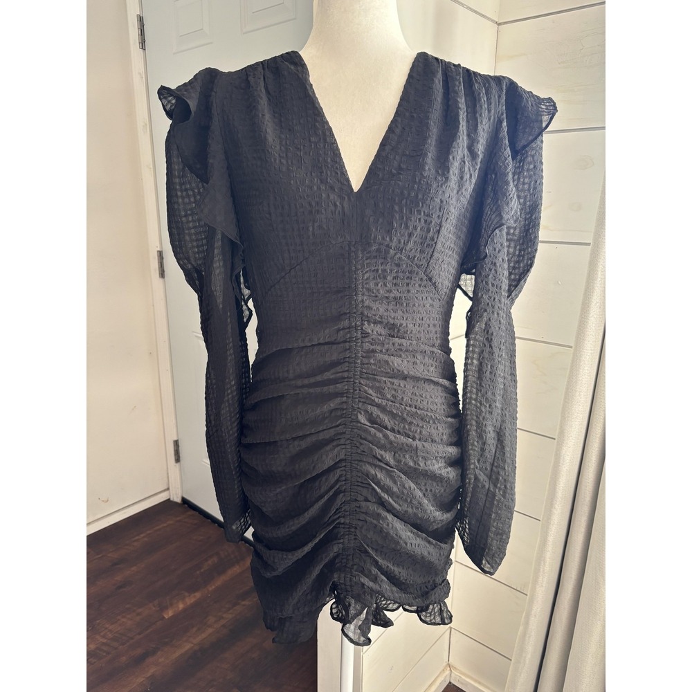 Endless Rose Dress Womens Medium Black Ruched Textured Mini‎ Anthropologie